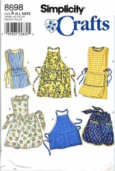 8698 SIMPLICITY 6 STYLISH APRONS HALF, FULL, TIED UNISEX PATTERN SM-LARGE UNCUT